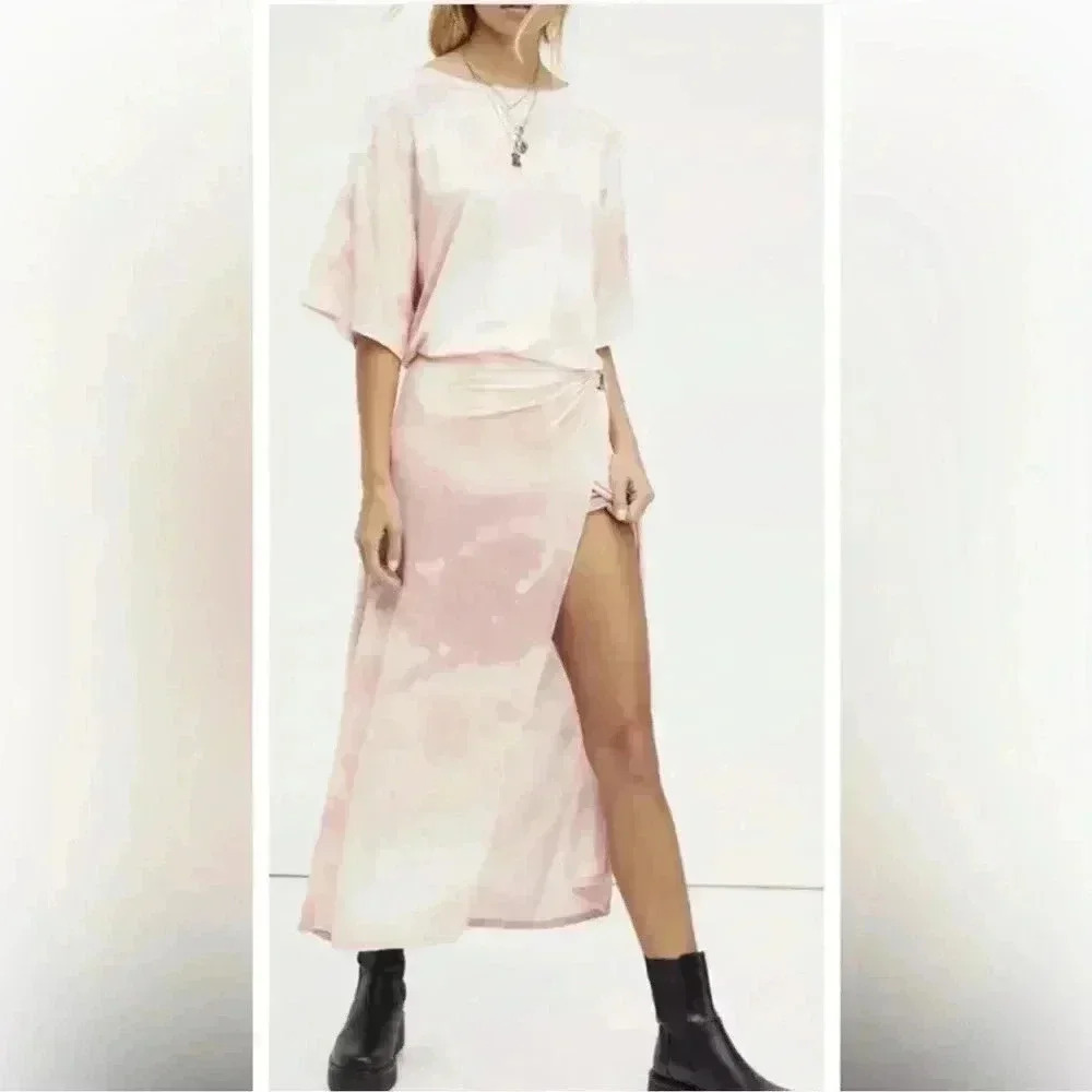 Free People Alyssa Wrap Dress Dye Maxi Dress Pink White D Ring Adjustabl…
